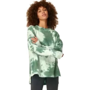SWEATY BETTY After Class Sweatshirt Green Tie Dye Long Sleeve Step Hem Womens XS